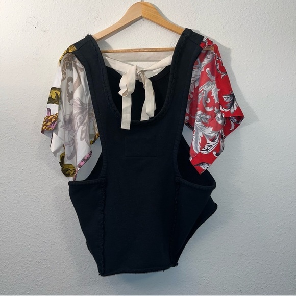 JW ANDERSON scarf top black multicolor size 6 floral French terry twill panel - Picture 9 of 14